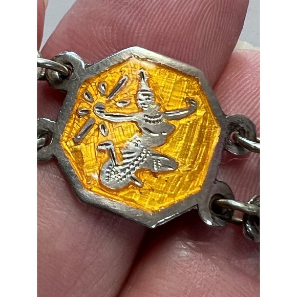 Vintage Sterling Silver Siam Niello Link Bracelet - Yellow Enamel, Thailand - Picture 16 of 16